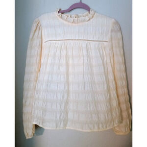 TCEC Ivory Cream Tencel Nylon Blend Pintuck High Ruffle Neck Top Sz XL